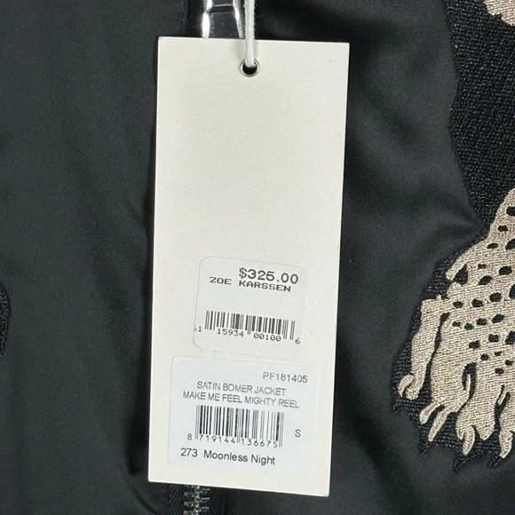 Zoe Karssen Satin Bomber Jacket Leopard Make Me Feel Mighty Reel Size S NWT $325 - Picture 11 of 11